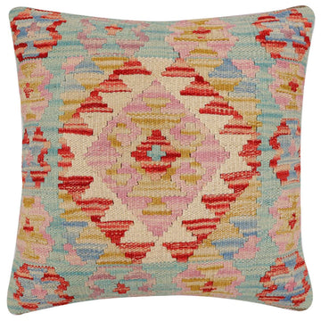 handmade Traditional Pillow Blue Rust Hand-Woven SQUARE 100% WOOL Hand woven turkish pillow2' x 2'